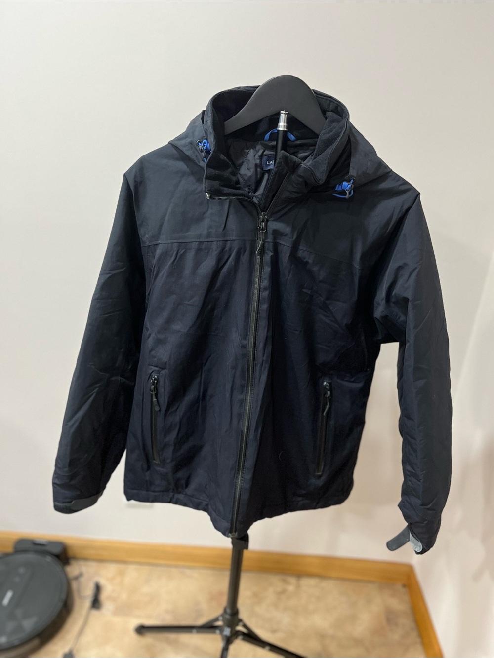 Lands' End Black Jacket with Blue Trim